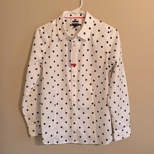 Talbots size 8 Blouse New with Tags White with Black Dots